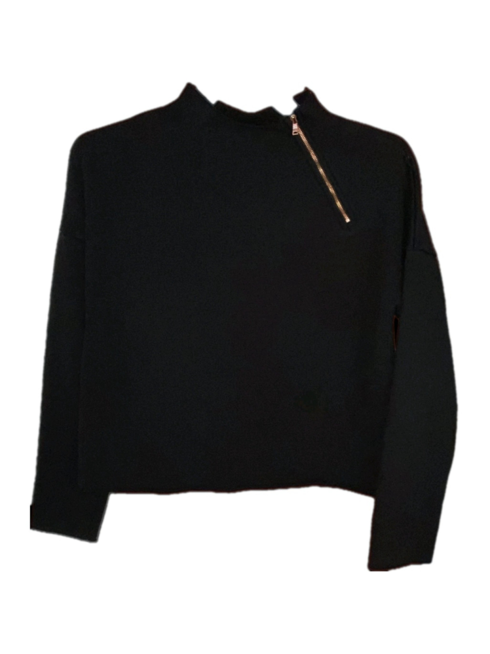 Lime & Vine Sweater Womens L Black Minimalist Mock Neck Side Zip Crop Pullover